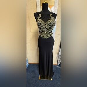 Sophisticated Black and Gold Embellished Gown